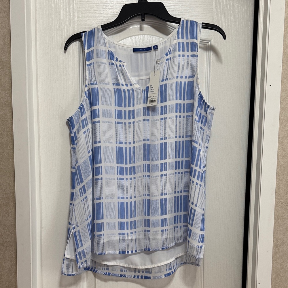 Apt. 9 Blue and White Checkered Sleeveless Blouse